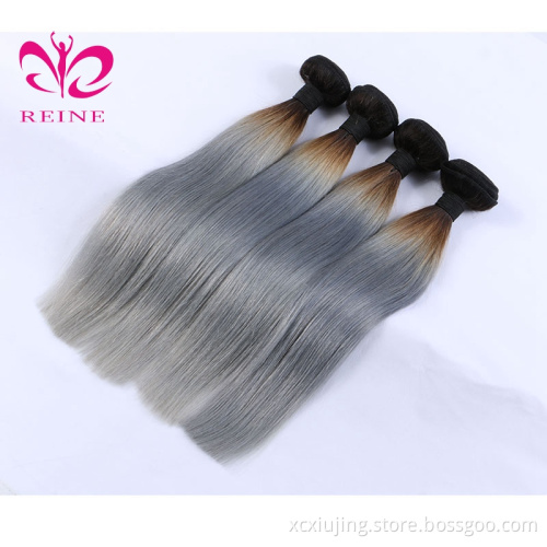 Wholesale Ombre Platinum Silver Grey Color Human Hair Weave Bundles With Closure, Natural Virgin Grey Remy Chinese Hair Weft
